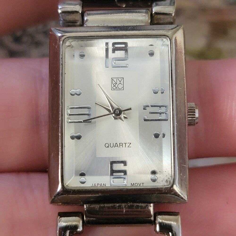 Vintage Watches NY&Co Silver Rectangular Quartz Watch Modern Numeral Dial
